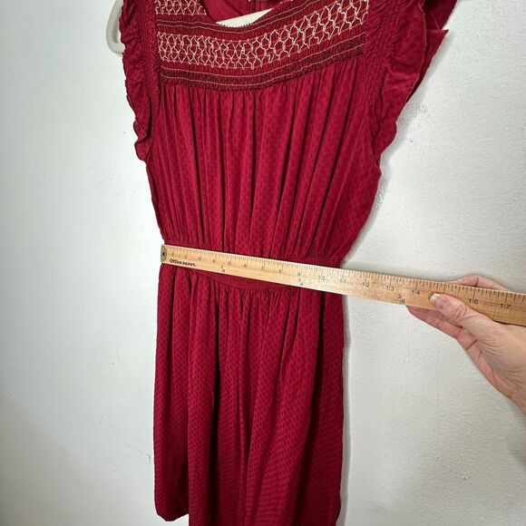 Anthropologie Dolan Red Left Coast Tansy Smocked Midi Ruffle-Shoulder Dress XS - Picture 14 of 16